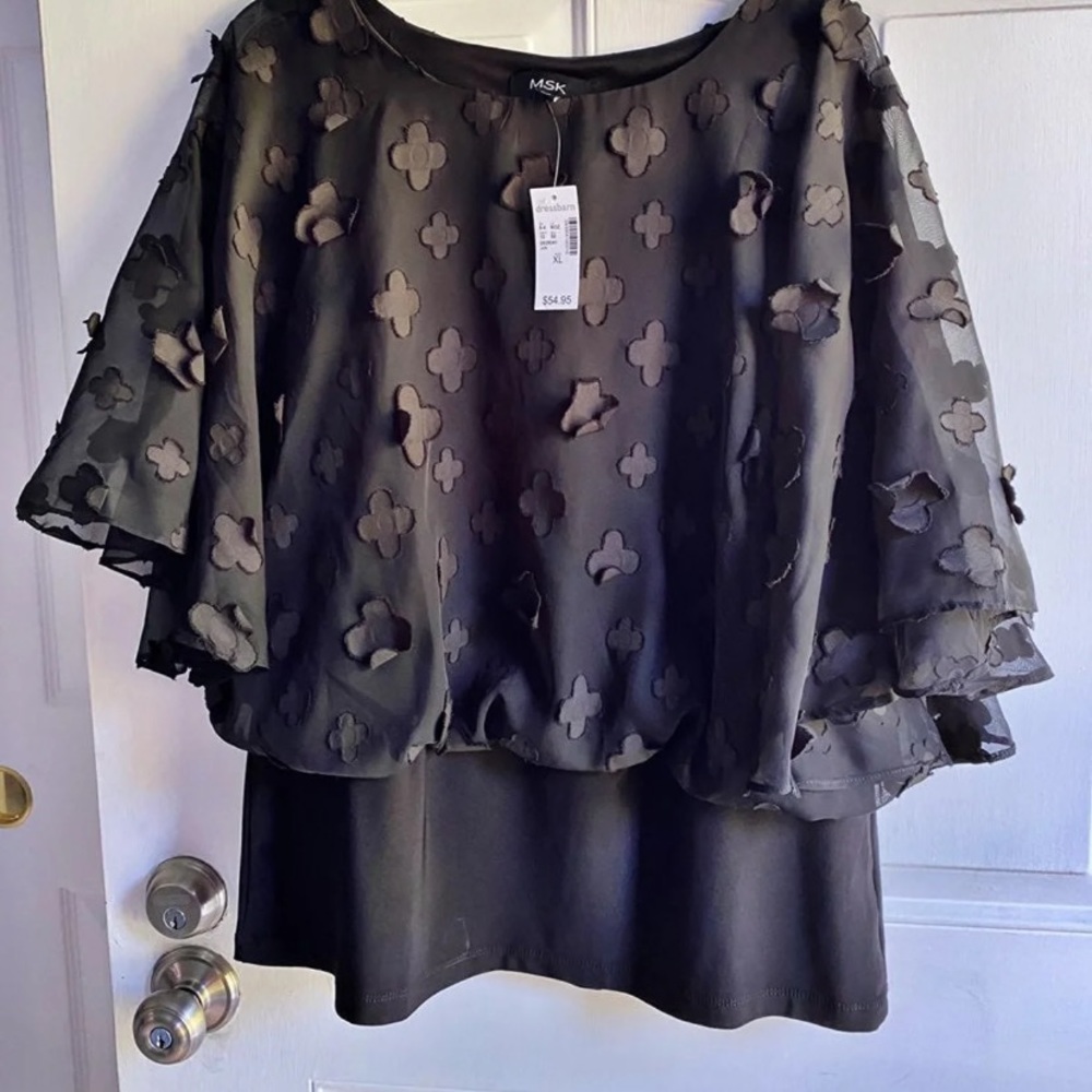MSK Black sheer blouse floral NWT
